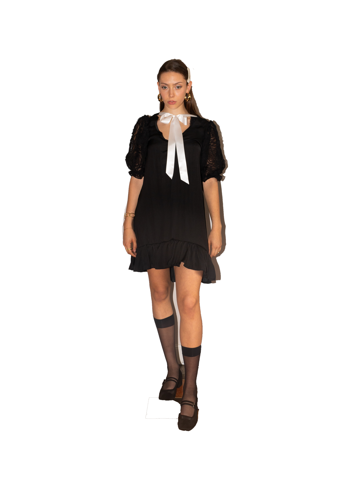 BOW-TIED puff sleeve dress